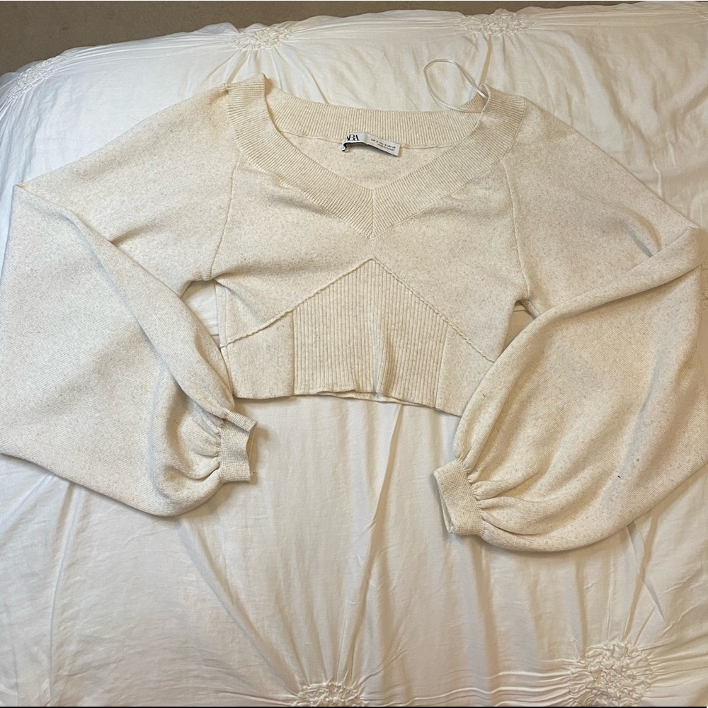 ZARA crop cream sweater